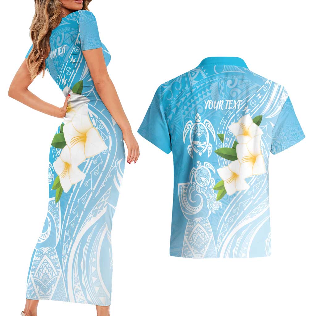 Personalized Guam Chamorro Couples Matching Short Sleeve Bodycon Dress and Hawaiian Shirt Turtles and Guasali Flowers LT7 - Polynesian Pride