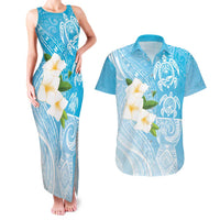 Personalized Guam Chamorro Couples Matching Tank Maxi Dress and Hawaiian Shirt Turtles and Guasali Flowers LT7 Turquoise - Polynesian Pride
