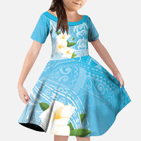 Personalized Guam Chamorro Family Matching Mermaid Dress and Hawaiian Shirt Turtles and Guasali Flowers LT7 Daughter's Dress Turquoise - Polynesian Pride