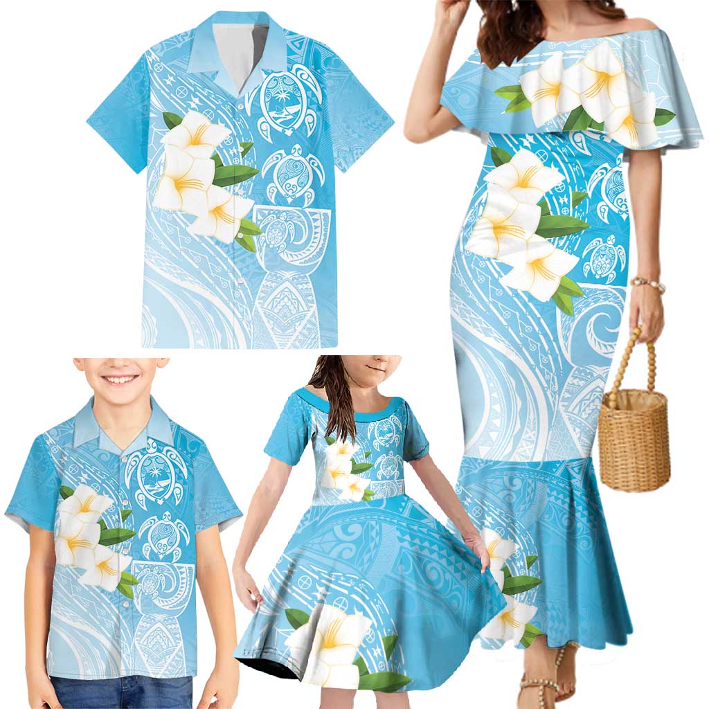 Personalized Guam Chamorro Family Matching Mermaid Dress and Hawaiian Shirt Turtles and Guasali Flowers LT7 - Polynesian Pride