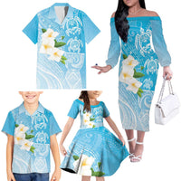 Personalized Guam Chamorro Family Matching Off The Shoulder Long Sleeve Dress and Hawaiian Shirt Turtles and Guasali Flowers LT7 - Polynesian Pride