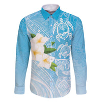 Personalized Guam Chamorro Family Matching Off The Shoulder Long Sleeve Dress and Hawaiian Shirt Turtles and Guasali Flowers LT7 Dad's Shirt - Long Sleeve Turquoise - Polynesian Pride