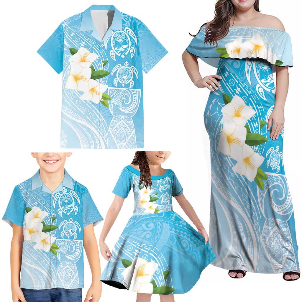 Personalized Guam Chamorro Family Matching Off Shoulder Maxi Dress and Hawaiian Shirt Turtles and Guasali Flowers LT7 - Polynesian Pride