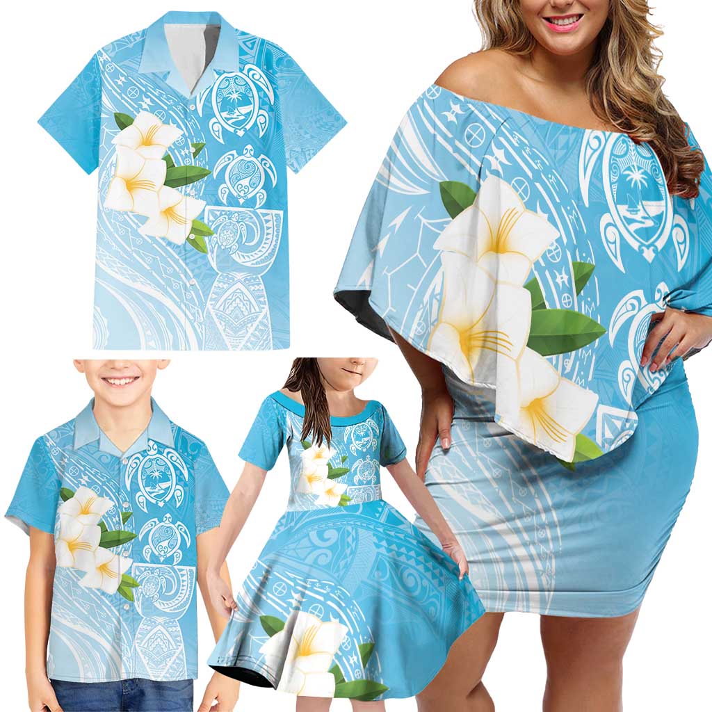 Personalized Guam Chamorro Family Matching Off Shoulder Short Dress and Hawaiian Shirt Turtles and Guasali Flowers LT7 - Polynesian Pride