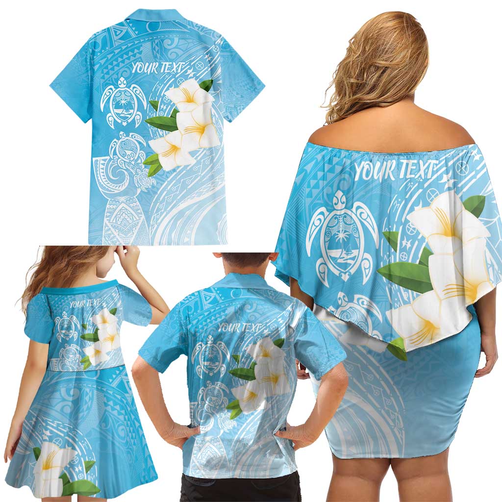 Personalized Guam Chamorro Family Matching Off Shoulder Short Dress and Hawaiian Shirt Turtles and Guasali Flowers LT7 - Polynesian Pride