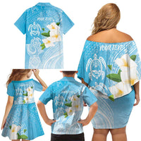 Personalized Guam Chamorro Family Matching Off Shoulder Short Dress and Hawaiian Shirt Turtles and Guasali Flowers LT7 - Polynesian Pride