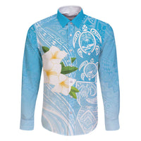 Personalized Guam Chamorro Family Matching Off Shoulder Short Dress and Hawaiian Shirt Turtles and Guasali Flowers LT7 Dad's Shirt - Long Sleeve Turquoise - Polynesian Pride