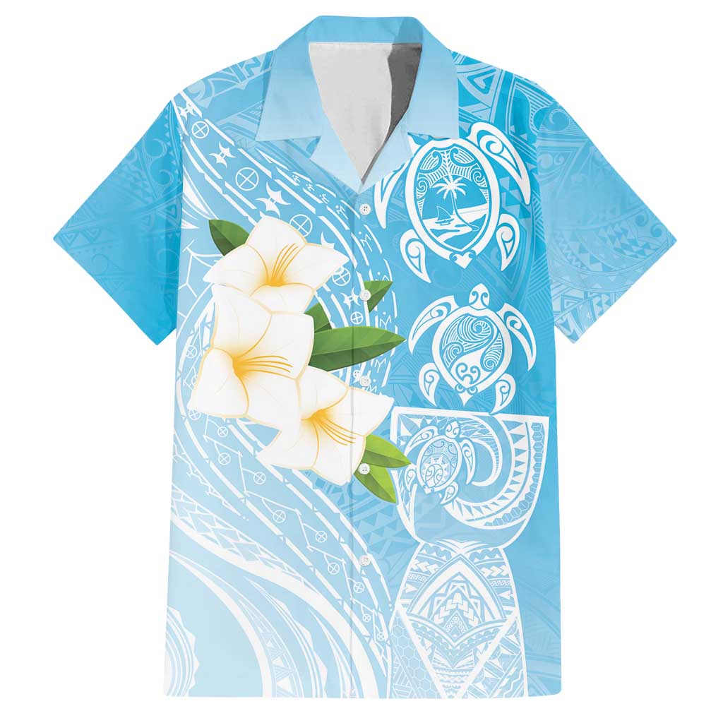 Personalized Guam Chamorro Family Matching Summer Maxi Dress and Hawaiian Shirt Turtles and Guasali Flowers LT7 Dad's Shirt - Short Sleeve Turquoise - Polynesian Pride