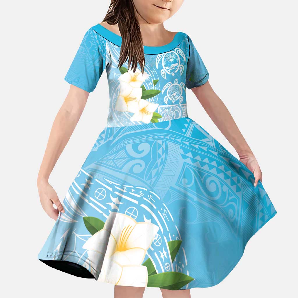 Personalized Guam Chamorro Family Matching Tank Maxi Dress and Hawaiian Shirt Turtles and Guasali Flowers LT7 Daughter's Dress Turquoise - Polynesian Pride