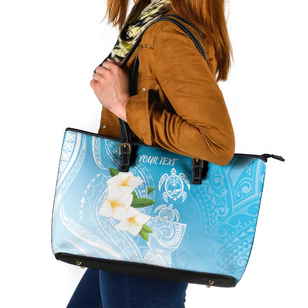 Personalized Guam Chamorro Leather Tote Bag Turtles and Guasali Flowers