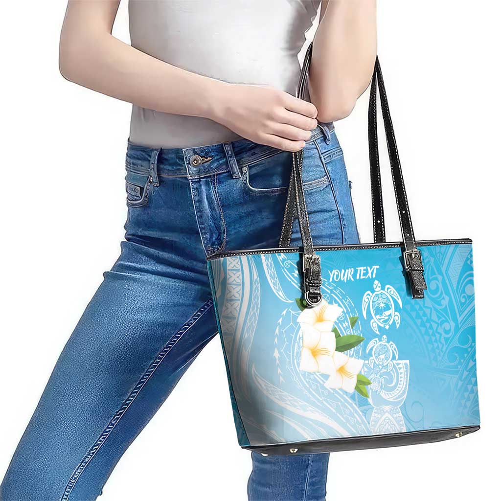 Personalized Guam Chamorro Leather Tote Bag Turtles and Guasali Flowers
