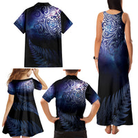 New Zealand Aotearoa Matariki Family Matching Tank Maxi Dress and Hawaiian Shirt Starry Silver Fern LT7 - Polynesian Pride