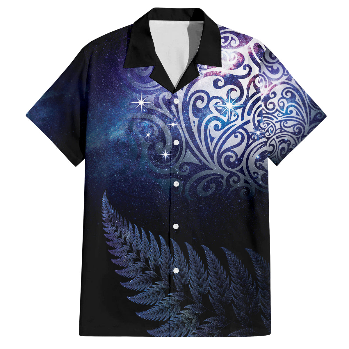 New Zealand Aotearoa Matariki Family Matching Tank Maxi Dress and Hawaiian Shirt Starry Silver Fern LT7 Dad's Shirt - Short Sleeve Galaxy - Polynesian Pride