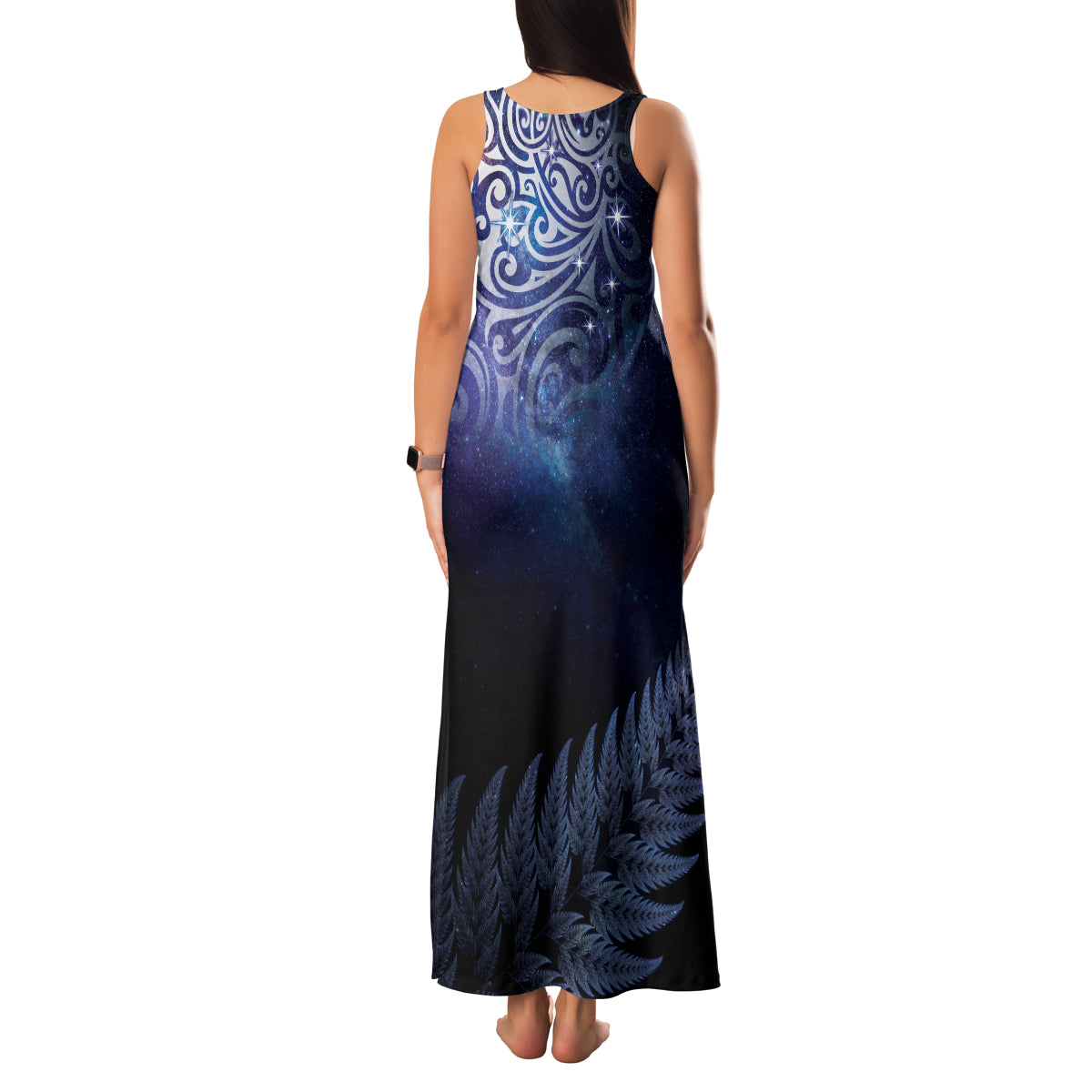 New Zealand Aotearoa Matariki Family Matching Tank Maxi Dress and Hawaiian Shirt Starry Silver Fern LT7 - Polynesian Pride
