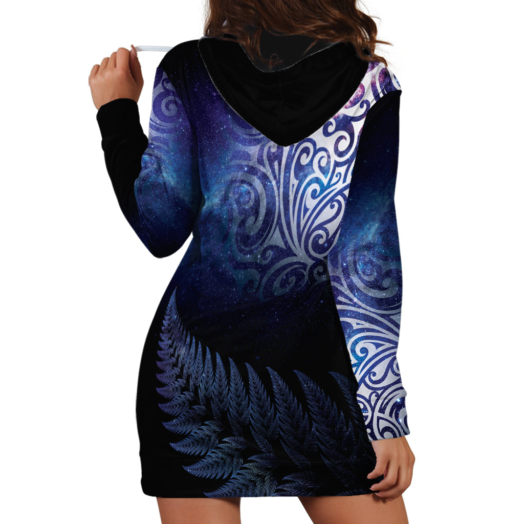 New Zealand Aotearoa Matariki Hoodie Dress Starry Silver Fern LT7 - Polynesian Pride