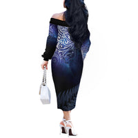 New Zealand Aotearoa Matariki Off The Shoulder Long Sleeve Dress Starry Silver Fern LT7 - Polynesian Pride