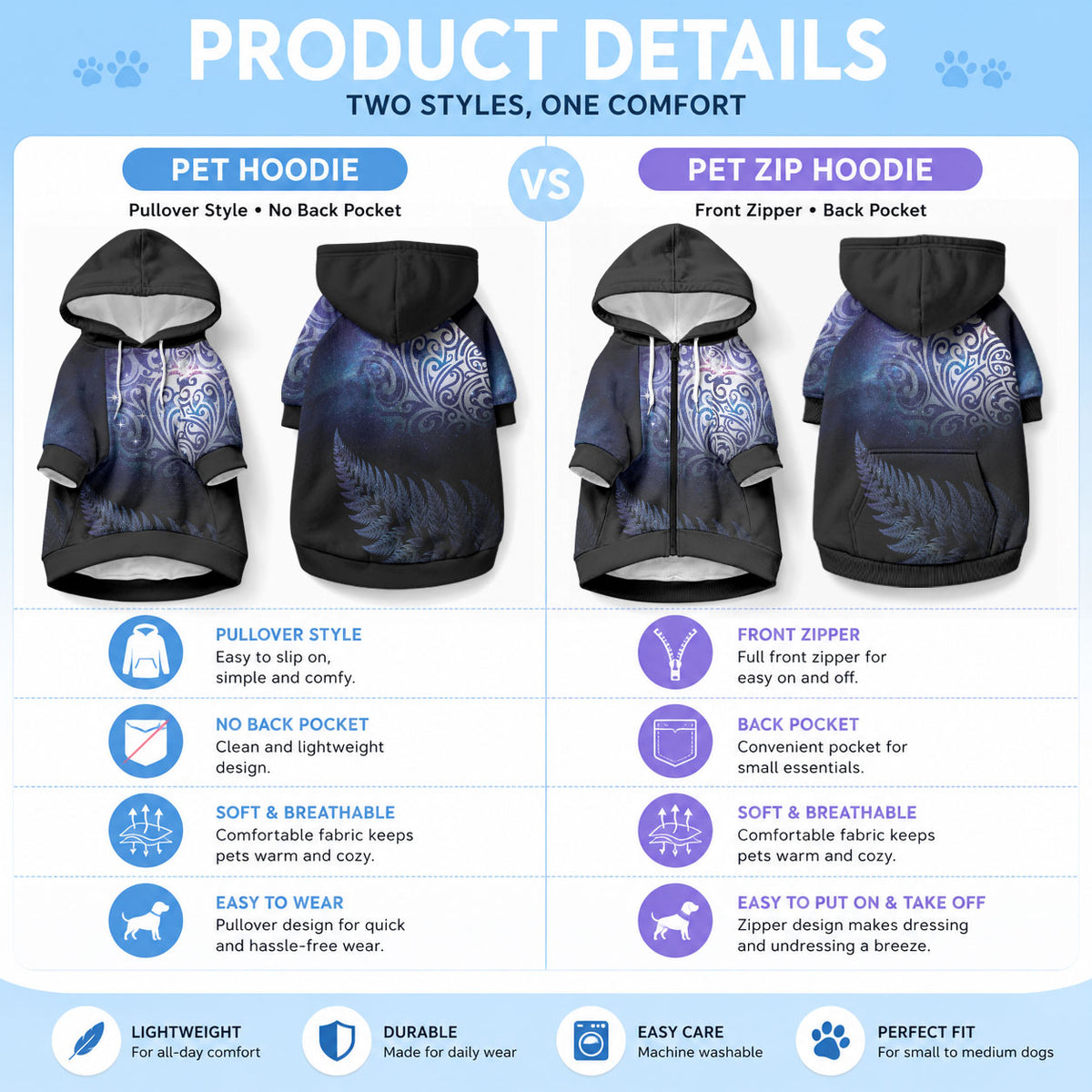 New Zealand Aotearoa Matariki Pet Hoodie Starry Silver Fern