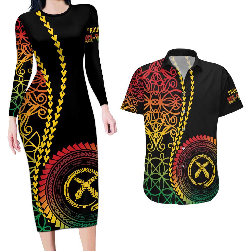Proudly Ni-Van Sandroing Inspired Classic Style Couples Matching Long Sleeve Bodycon Dress and Hawaiian Shirt LT7 Colorful - Polynesian Pride