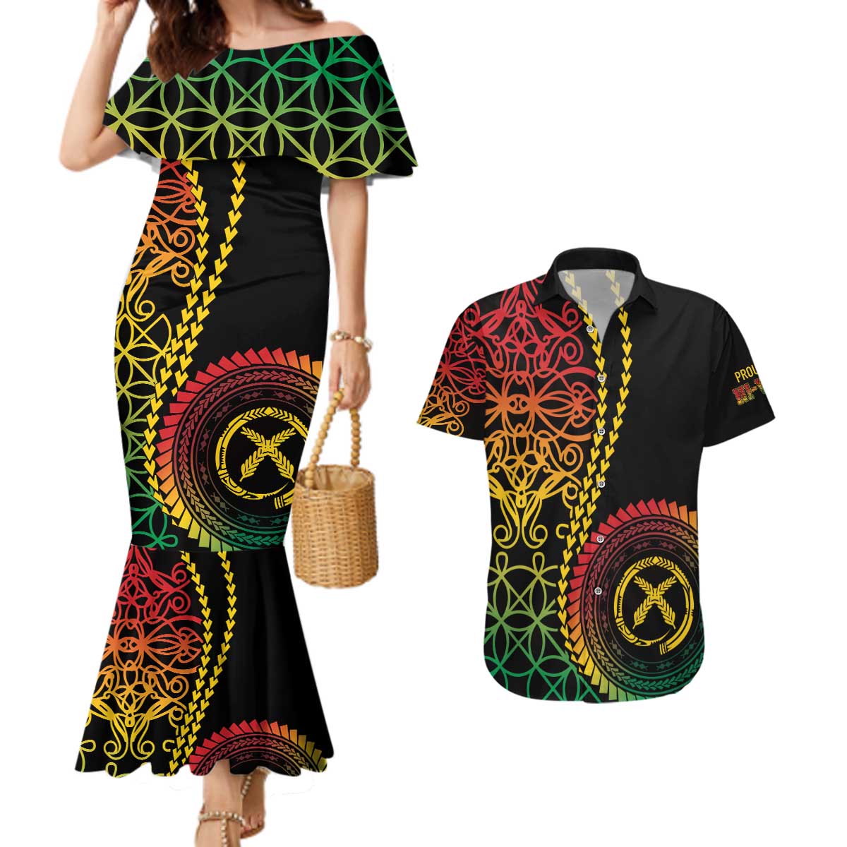 Proudly Ni-Van Sandroing Inspired Classic Style Couples Matching Mermaid Dress and Hawaiian Shirt