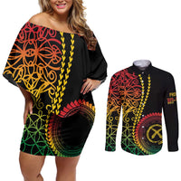 Proudly Ni-Van Sandroing Inspired Classic Style Couples Matching Off Shoulder Short Dress and Long Sleeve Button Shirt LT7 Colorful - Polynesian Pride