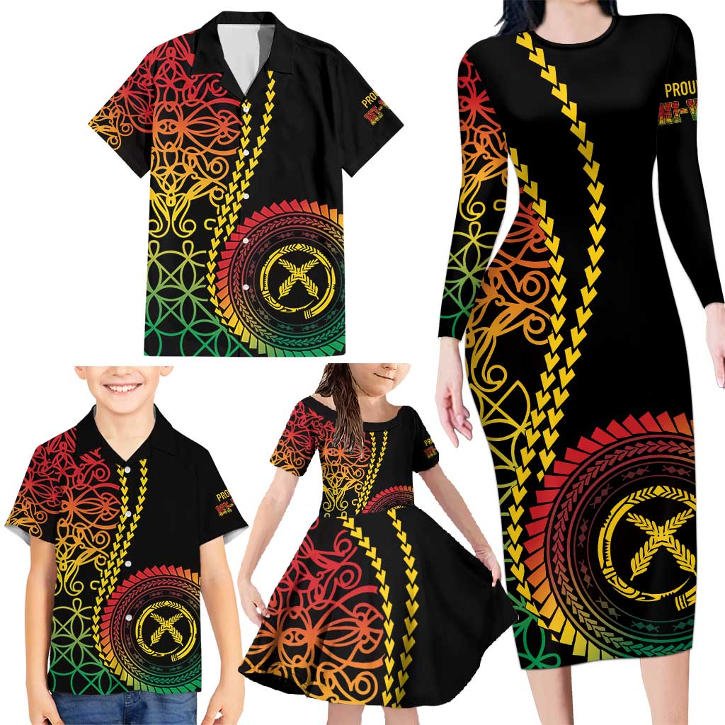 Proudly Ni-Van Sandroing Inspired Classic Style Family Matching Long Sleeve Bodycon Dress and Hawaiian Shirt LT7 - Polynesian Pride