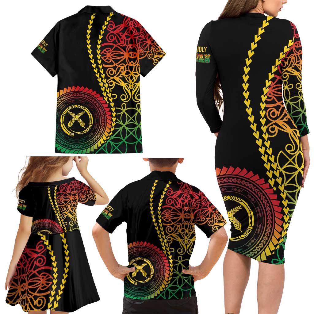 Proudly Ni-Van Sandroing Inspired Classic Style Family Matching Long Sleeve Bodycon Dress and Hawaiian Shirt LT7 - Polynesian Pride