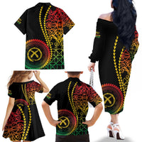 Proudly Ni-Van Sandroing Inspired Classic Style Family Matching Off The Shoulder Long Sleeve Dress and Hawaiian Shirt LT7 - Polynesian Pride