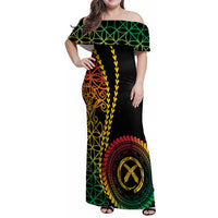 Proudly Ni-Van Sandroing Inspired Classic Style Family Matching Off Shoulder Maxi Dress and Hawaiian Shirt LT7 Mom's Dress Colorful - Polynesian Pride