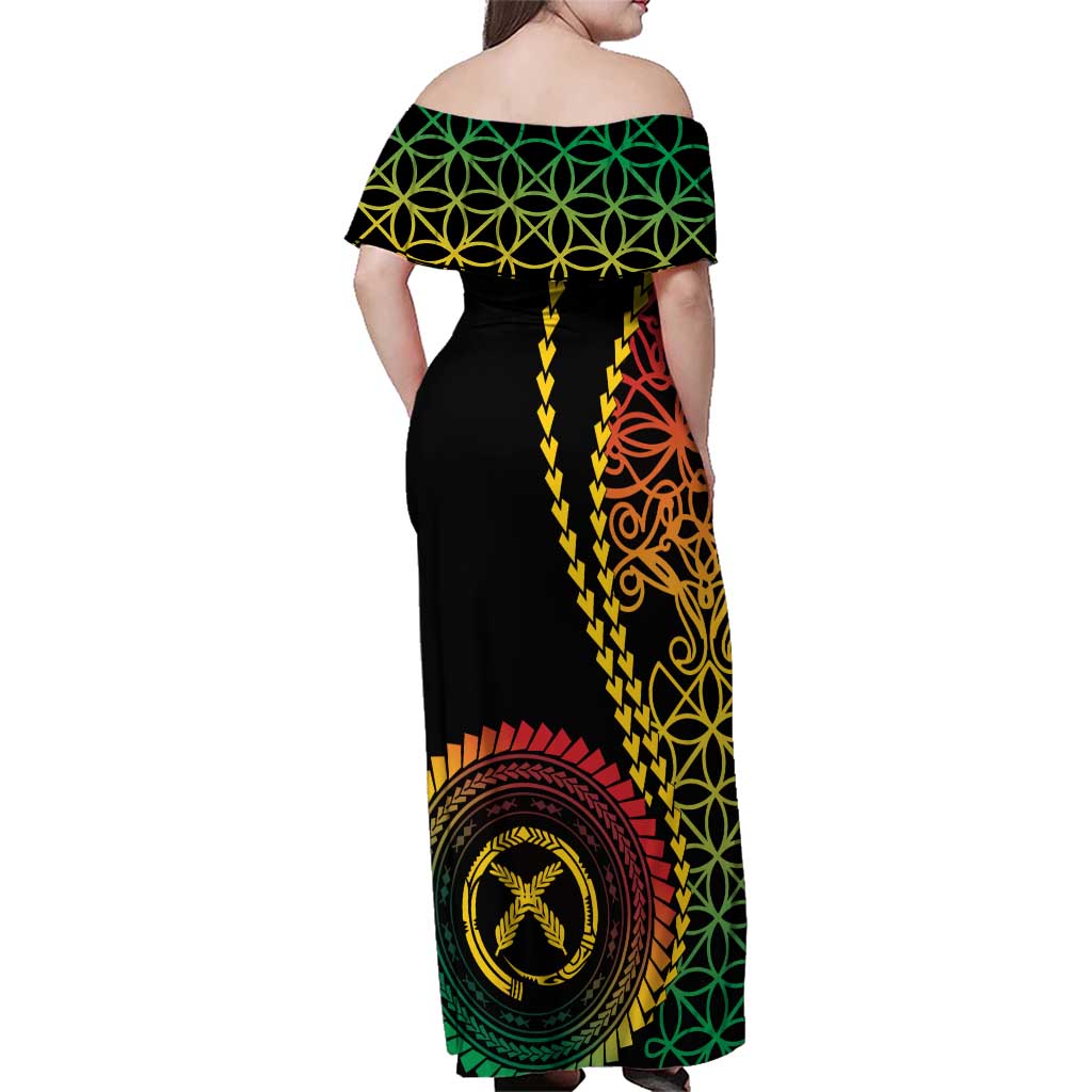 Proudly Ni-Van Sandroing Inspired Classic Style Family Matching Off Shoulder Maxi Dress and Hawaiian Shirt LT7 - Polynesian Pride