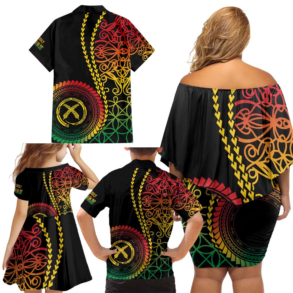 Proudly Ni-Van Sandroing Inspired Classic Style Family Matching Off Shoulder Short Dress and Hawaiian Shirt LT7 - Polynesian Pride