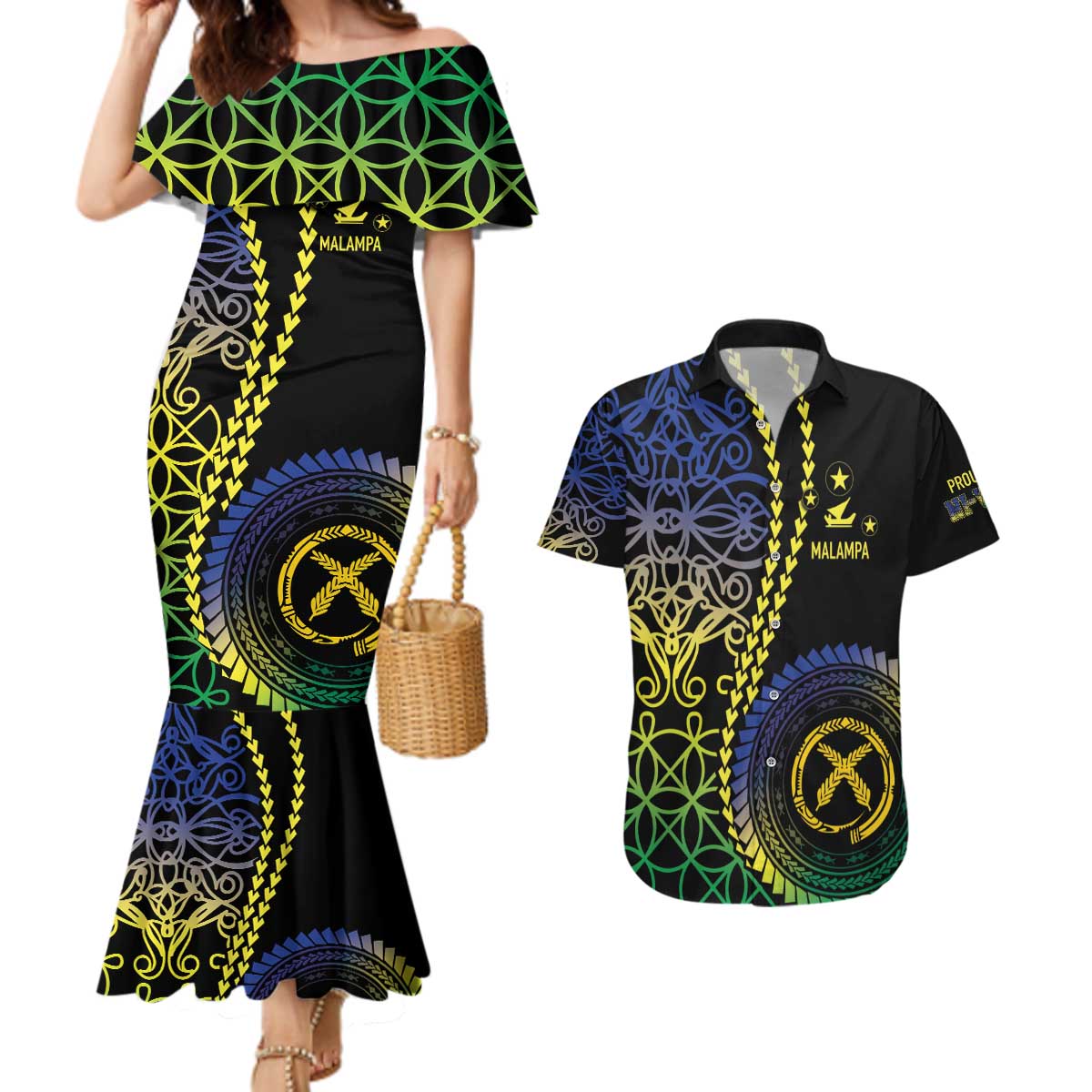Proudly Ni-Van Sandroing Inspired Couples Matching Mermaid Dress and Hawaiian Shirt Malampa Classic Style LT7 Colorful - Polynesian Pride
