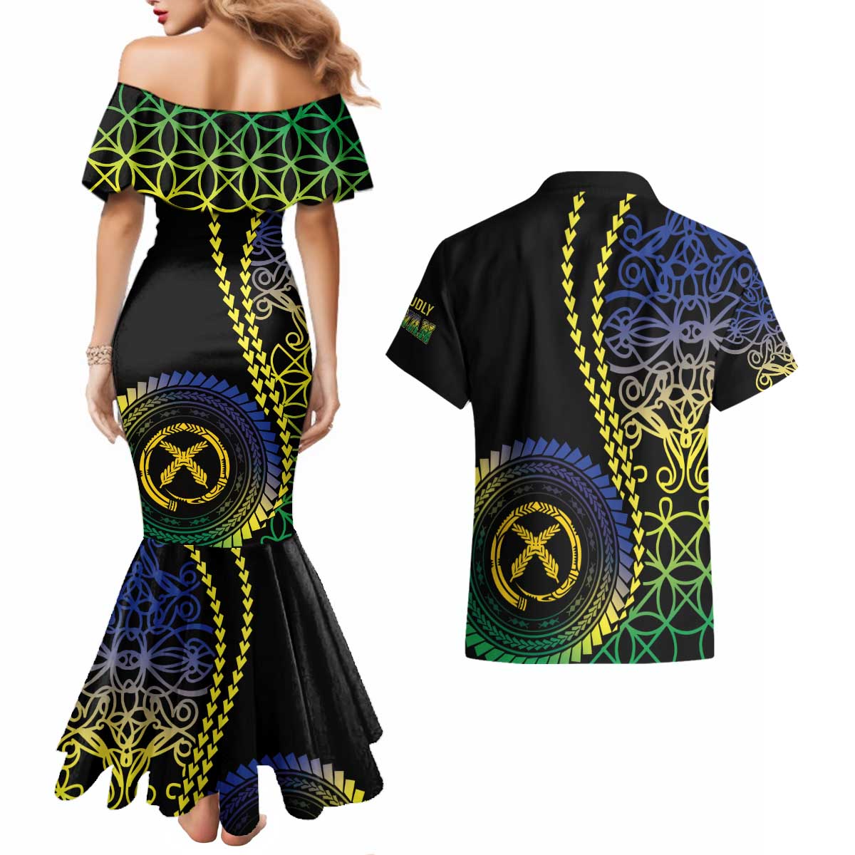 Proudly Ni-Van Sandroing Inspired Couples Matching Mermaid Dress and Hawaiian Shirt Malampa Classic Style LT7 - Polynesian Pride