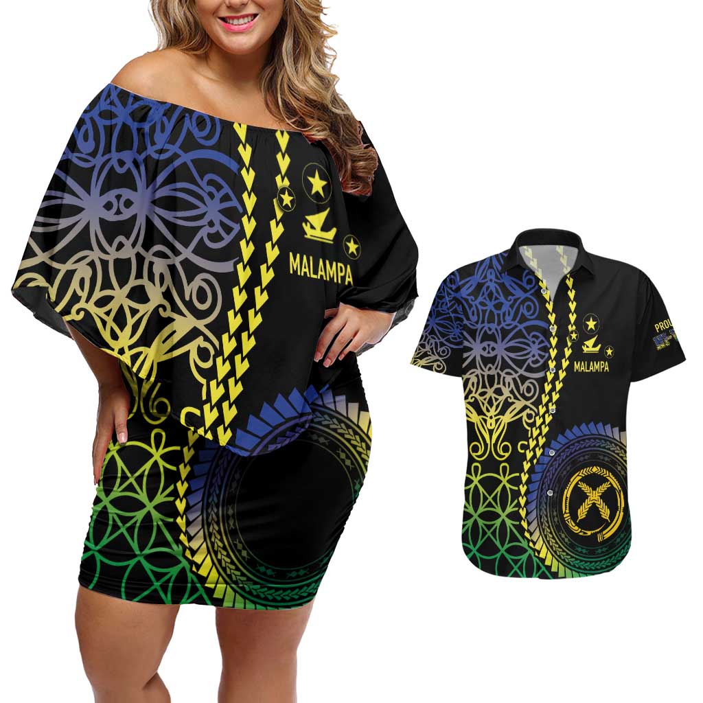 Proudly Ni-Van Sandroing Inspired Couples Matching Off Shoulder Short Dress and Hawaiian Shirt Malampa Classic Style LT7 Colorful - Polynesian Pride