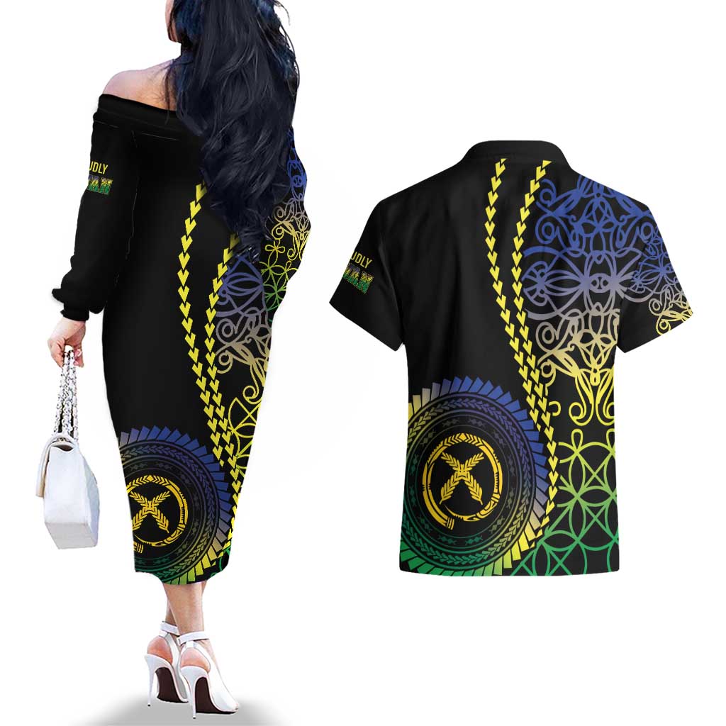Proudly Ni-Van Sandroing Inspired Couples Matching Off The Shoulder Long Sleeve Dress and Hawaiian Shirt Malampa Classic Style LT7 - Polynesian Pride