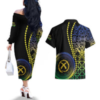 Proudly Ni-Van Sandroing Inspired Couples Matching Off The Shoulder Long Sleeve Dress and Hawaiian Shirt Malampa Classic Style LT7 - Polynesian Pride