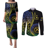 Proudly Ni-Van Sandroing Inspired Couples Matching Puletasi and Long Sleeve Button Shirt Malampa Classic Style LT7 Colorful - Polynesian Pride