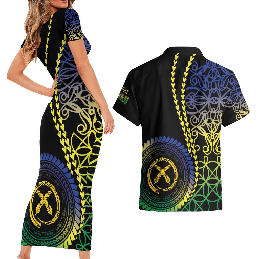Proudly Ni-Van Sandroing Inspired Couples Matching Short Sleeve Bodycon Dress and Hawaiian Shirt Malampa Classic Style LT7 - Polynesian Pride