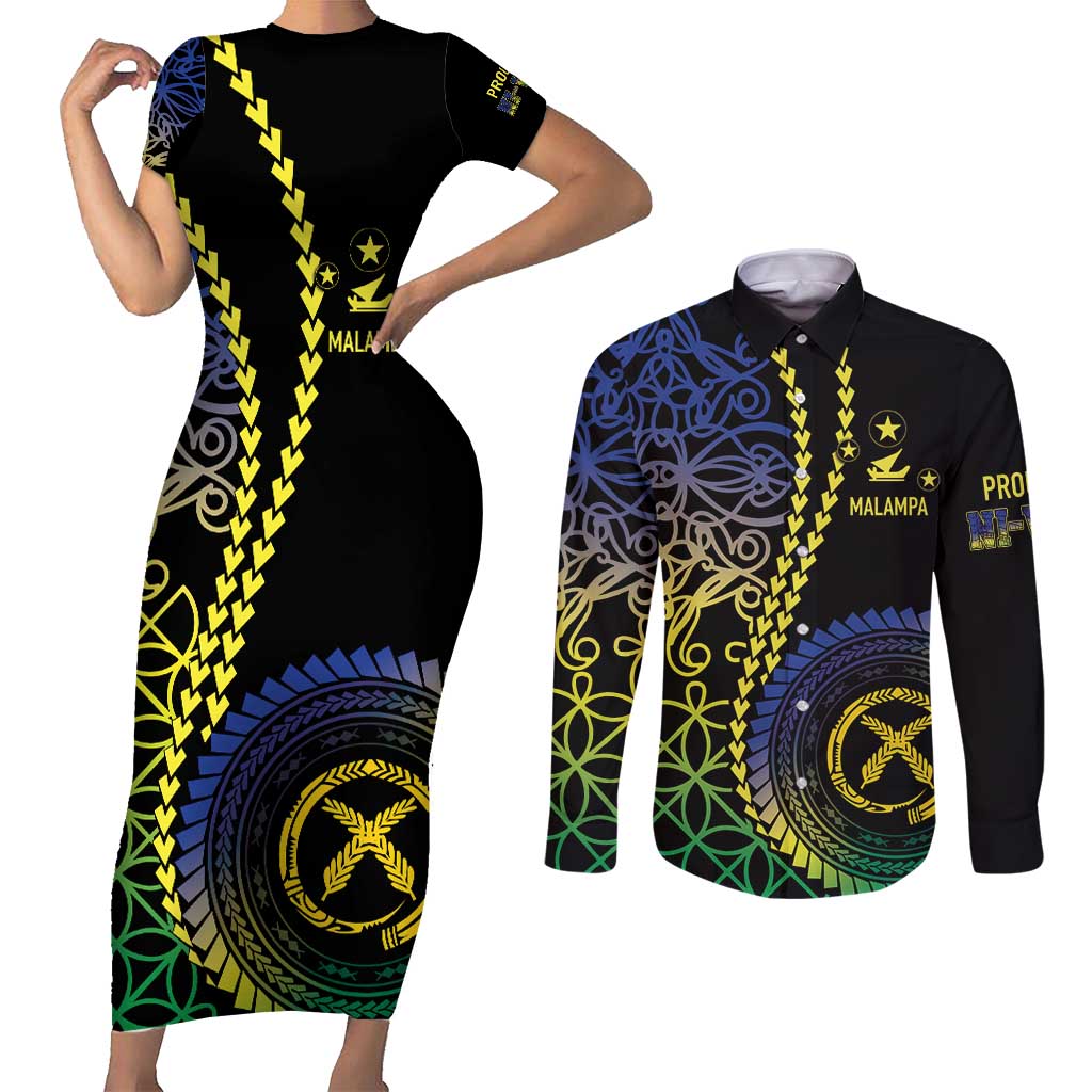 Proudly Ni-Van Sandroing Inspired Couples Matching Short Sleeve Bodycon Dress and Long Sleeve Button Shirt Malampa Classic Style LT7 Colorful - Polynesian Pride