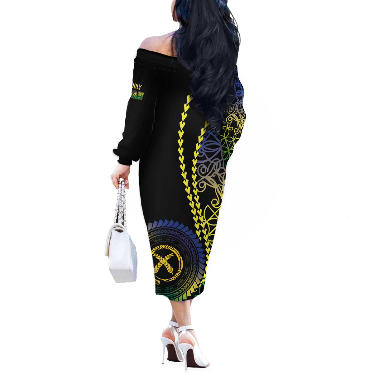 Proudly Ni-Van Sandroing Inspired Off The Shoulder Long Sleeve Dress Malampa Classic Style LT7 - Polynesian Pride