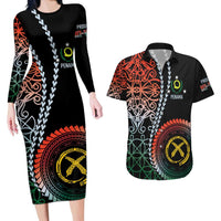 Proudly Ni-Van Sandroing Inspired Couples Matching Long Sleeve Bodycon Dress and Hawaiian Shirt Penama Classic Style LT7 Colorful - Polynesian Pride