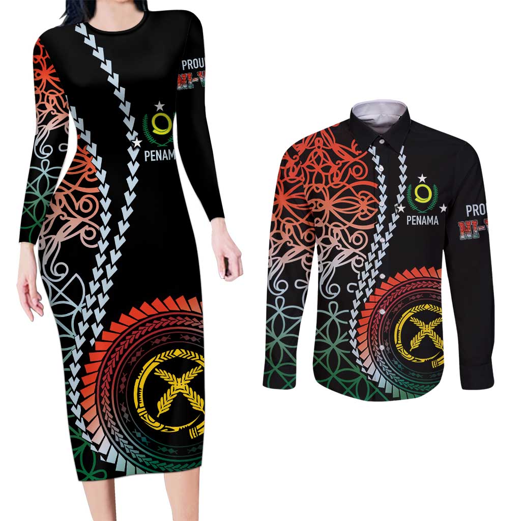 Proudly Ni-Van Sandroing Inspired Couples Matching Long Sleeve Bodycon Dress and Long Sleeve Button Shirt Penama Classic Style LT7 Colorful - Polynesian Pride
