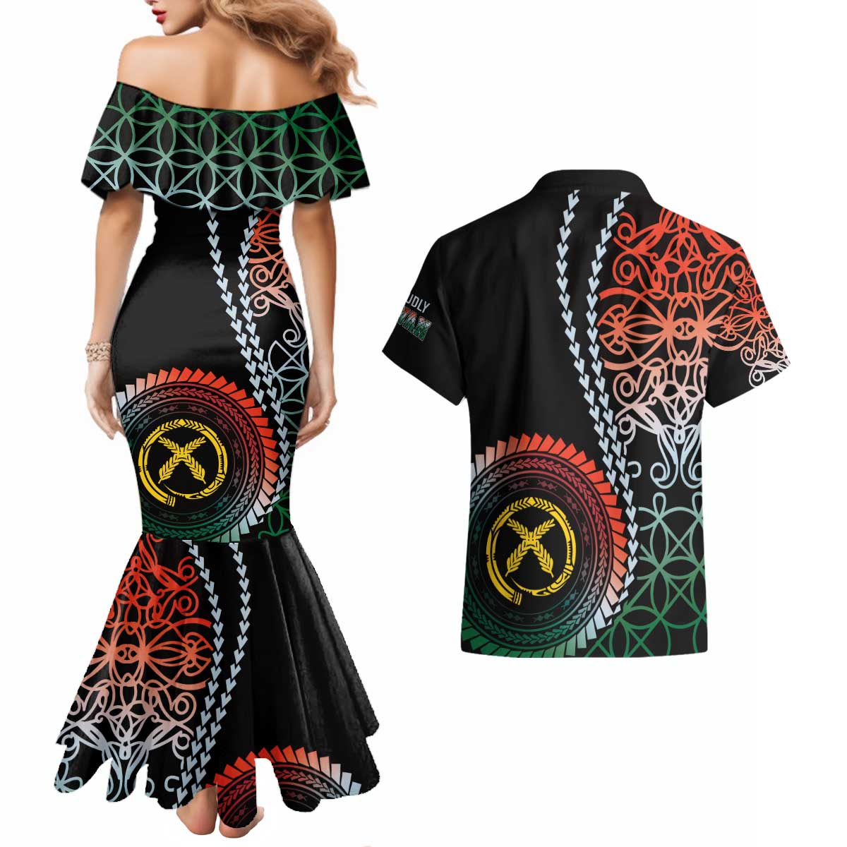 Proudly Ni-Van Sandroing Inspired Couples Matching Mermaid Dress and Hawaiian Shirt Penama Classic Style LT7 - Polynesian Pride