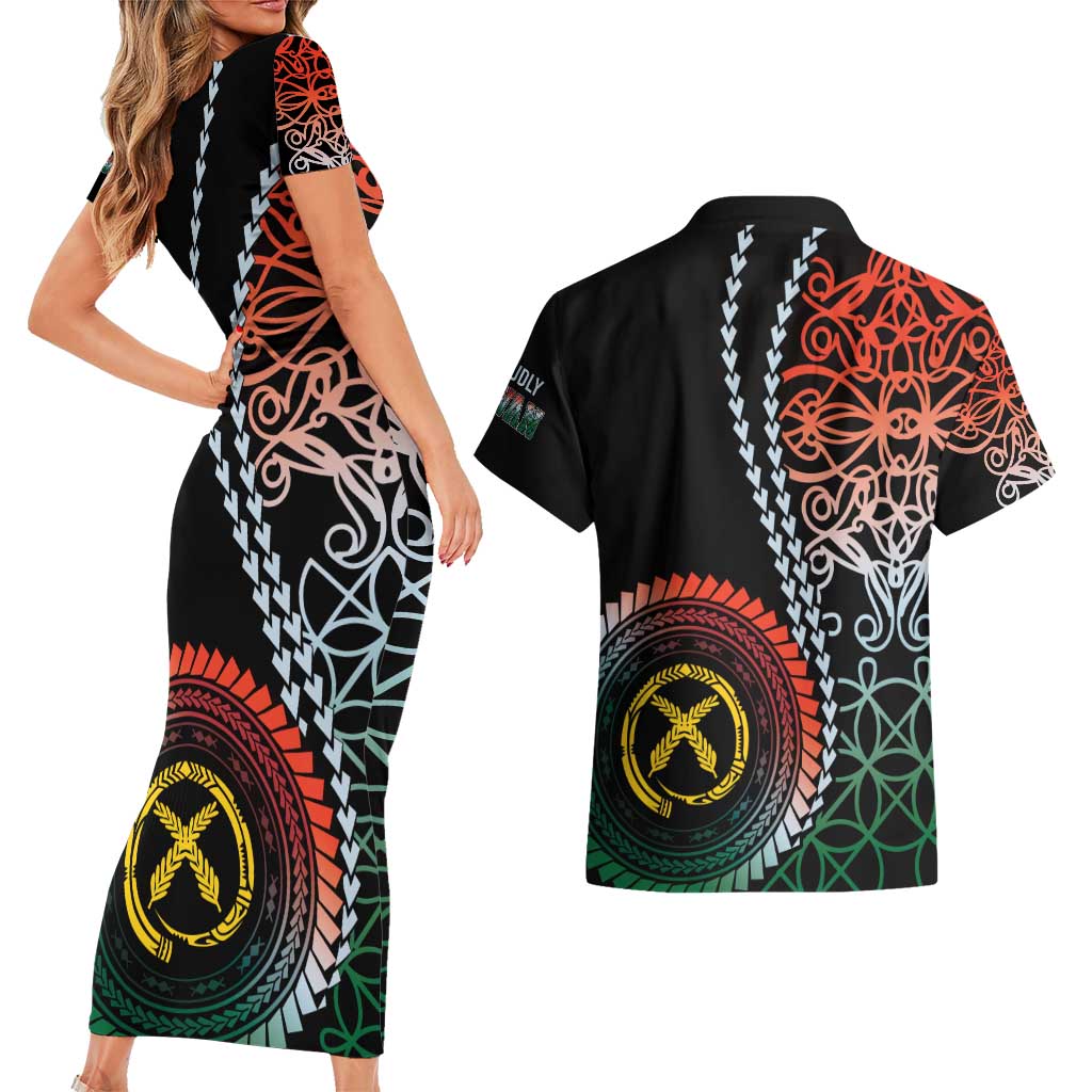 Proudly Ni-Van Sandroing Inspired Couples Matching Short Sleeve Bodycon Dress and Hawaiian Shirt Penama Classic Style LT7 - Polynesian Pride