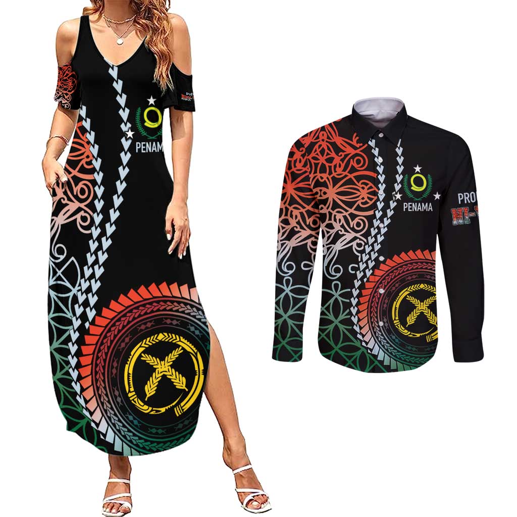 Proudly Ni-Van Sandroing Inspired Couples Matching Summer Maxi Dress and Long Sleeve Button Shirt Penama Classic Style LT7 Colorful - Polynesian Pride