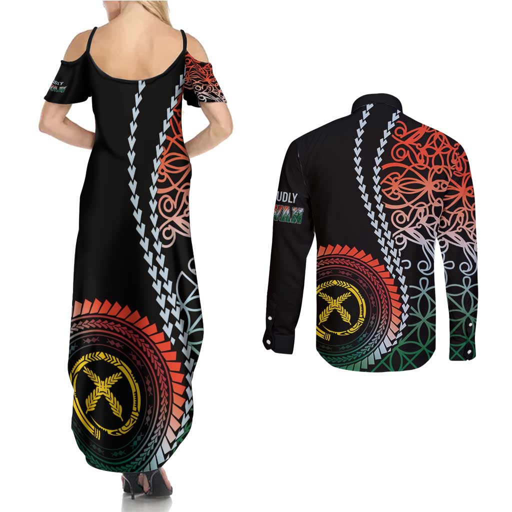 Proudly Ni-Van Sandroing Inspired Couples Matching Summer Maxi Dress and Long Sleeve Button Shirt Penama Classic Style LT7 - Polynesian Pride