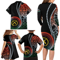 Proudly Ni-Van Sandroing Inspired Family Matching Long Sleeve Bodycon Dress and Hawaiian Shirt Penama Classic Style LT7 - Polynesian Pride