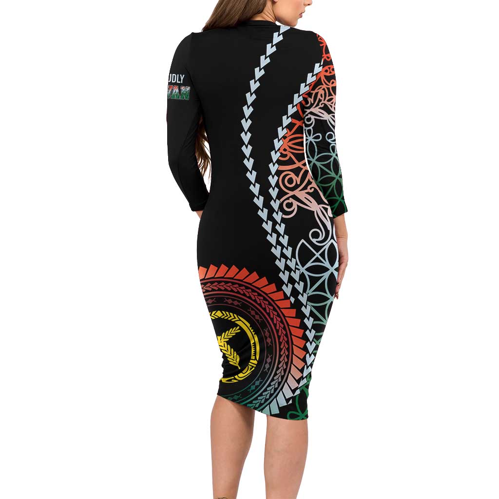 Proudly Ni-Van Sandroing Inspired Family Matching Long Sleeve Bodycon Dress and Hawaiian Shirt Penama Classic Style LT7 - Polynesian Pride