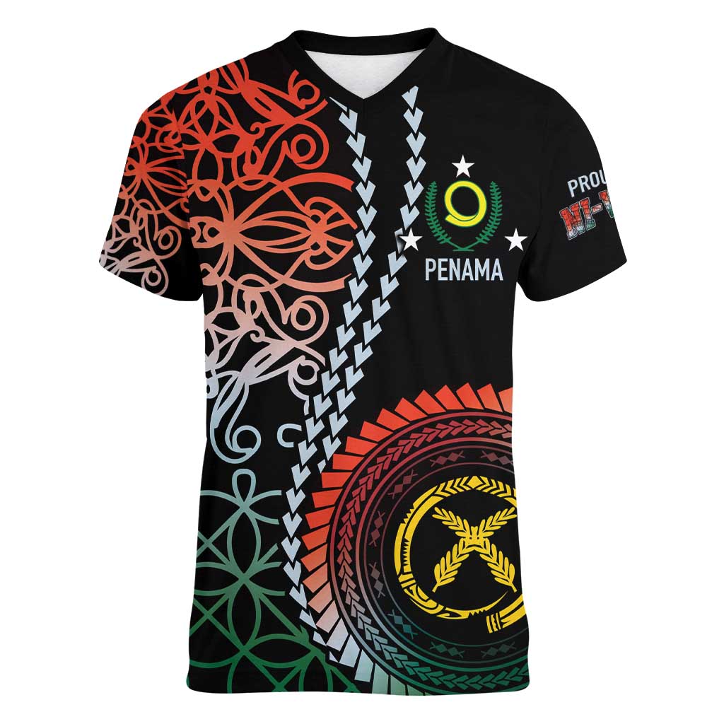 Proudly Ni-Van Sandroing Inspired Women V-Neck T-Shirt Penama Classic Style LT7 Female Colorful - Polynesian Pride
