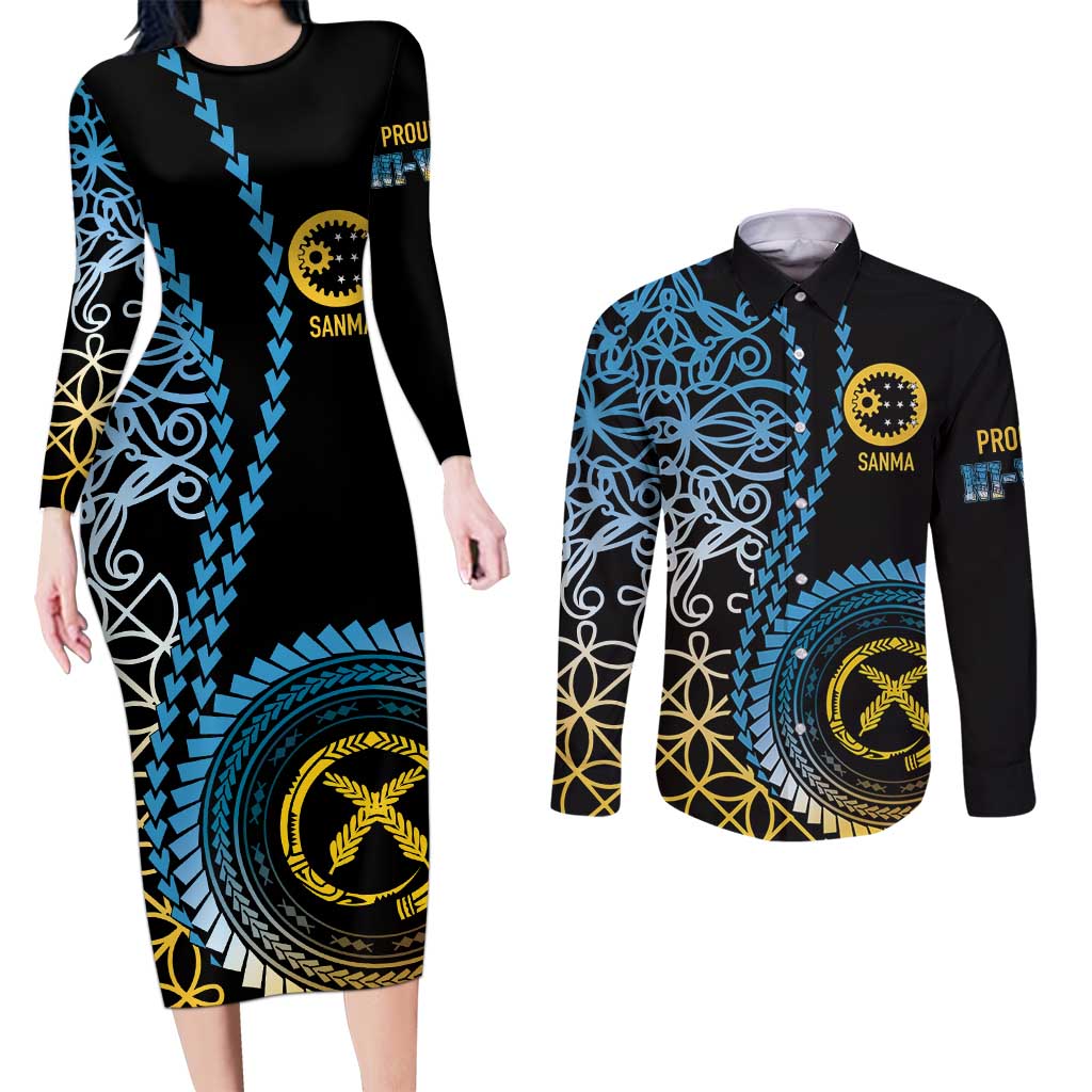 Proudly Ni-Van Sandroing Inspired Couples Matching Long Sleeve Bodycon Dress and Long Sleeve Button Shirt Sanma Classic Style LT7 Colorful - Polynesian Pride