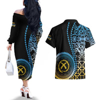 Proudly Ni-Van Sandroing Inspired Couples Matching Off The Shoulder Long Sleeve Dress and Hawaiian Shirt Sanma Classic Style LT7 - Polynesian Pride